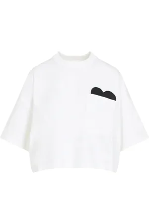 Bottega Veneta Tops, Dames, Wit, M, Katoen, Cropped T-shirt met Hart