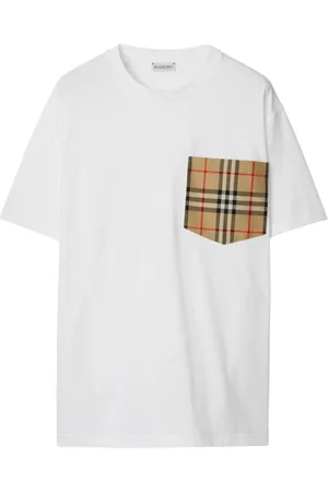 Burberry Tops, Dames, Wit, L, Katoen, Vintage Check Jersey T-shirt met ronde hals