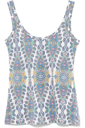 Etro Tops, Dames, Wit, XS, Graphic Print Top zonder mouwen