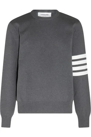 Thom Browne Truien, Heren, Grijs, XL, Katoen, Gestreept katoenen trui