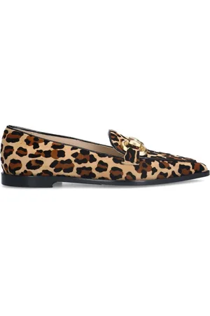 Manfield Schoenen, Dames, Veelkleurig, 41 EU, Suède, Luipaardprint Suède Loafer met Ketting