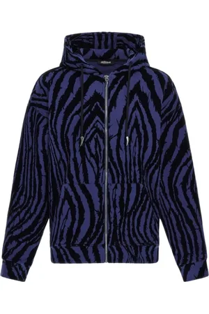 Roberto Cavalli Sweatshirts & Hoodies, Heren, Blauw, M, Katoen, Zebra Print Sweatshirt Donkerblauw