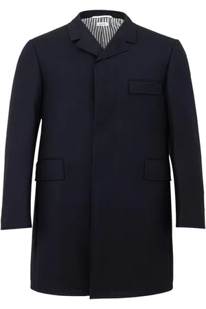 Thom Browne Mantels, Heren, Blauw, L, Wol, Blauwe wollen jas