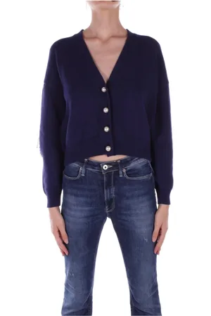 Liu Jo Truien, Dames, Blauw, XS, Katoen, Blauw Cardigan met Kraal Details