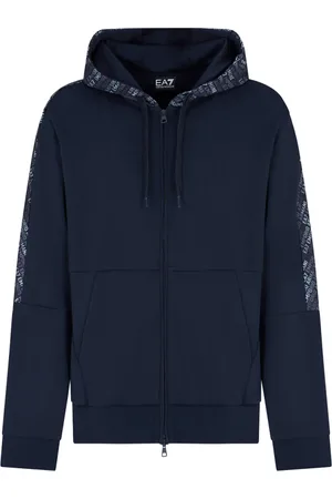 EA7 Sweatshirts & Hoodies, Heren, Blauw, M, Katoen, Blauwe Monogram Rits Hoodie Logo Serie