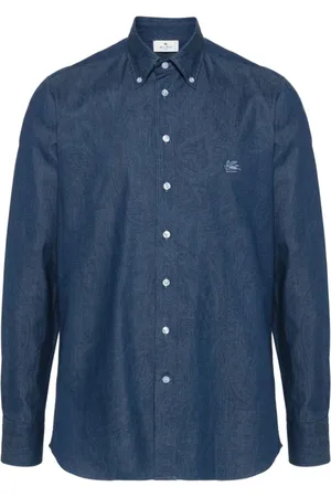 Etro Overhemden, Heren, Blauw, 2Xl, Katoen, Paisley Print Button-Down Overhemd