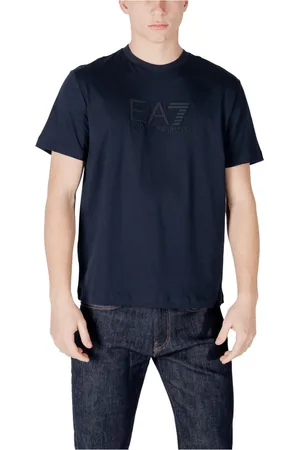 EA7 Tops, Heren, Blauw, 3Xl, Katoen, T-shirt met korte mouwen en ronde hals van katoen