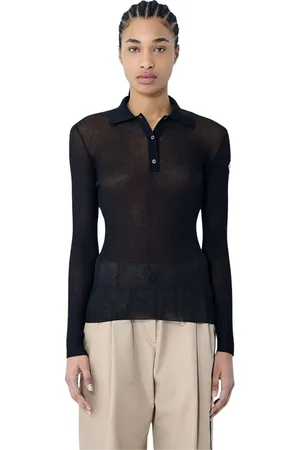 Moncler Tops, Dames, Zwart, M, Katoen, Logo Motif Polo Shirt