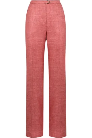 Agnona Broeken, Dames, Rood, S, Leer, Getailleerde Linnenblend Broek