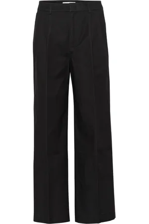 Part Two Broeken, Dames, Zwart, L, Zwarte wijde broek met persplooien