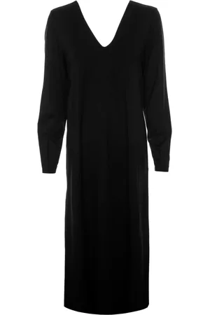 Drykorn Kleedjes, Dames, Zwart, L, V-Hals Midi Jurk met Mouwdetail