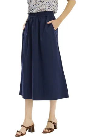 In Front Rokken, Dames, Blauw, XL, Katoen, Navy A-lijn Rok met Elastische Taille