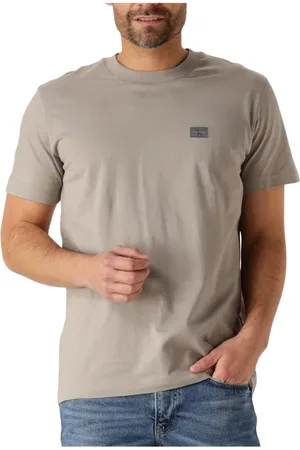 Calvin Klein Tops, Heren, Grijs, L, Katoen, Woven Label Regular T-shirt
