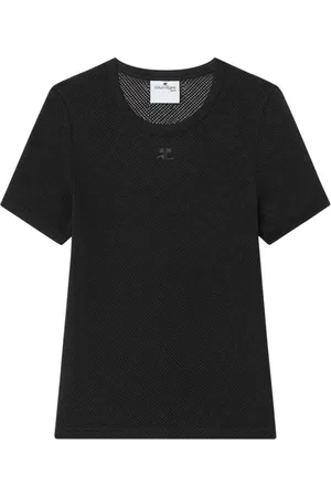 Courrèges Tops, Dames, Zwart, S, Katoen, Classic Tonal Logo T-shirt