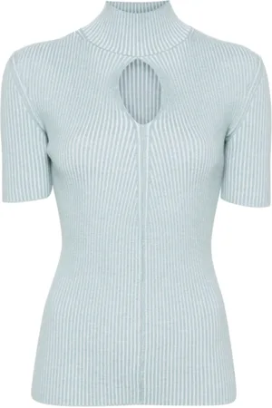 Fendi Truien, Dames, Blauw, S, Wol, Blauwe gebreide top met cut-out detail