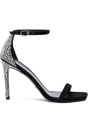 Stuart Weitzman Schoenen, Dames, Zwart, 38 1/2 EU, Suède, Sandaal met Kristallen