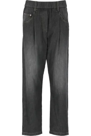 Brunello Cucinelli Jeans, Dames, Grijs, S, Katoen, Grijze katoenen jeans met elastische tailleband