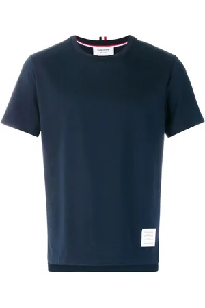 Thom Browne Tops, Heren, Blauw, XL, Katoen, Marineblauwe Tee met Zijsplit