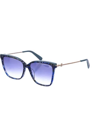 Longchamp Accessoires, Dames, Veelkleurig, ONE Size, Ovale Zonnebril met Acetaat Montuur