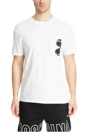 Moschino Tops, Heren, Wit, S, Katoen, Gestreept Ondershirt met Logo Zak Detail