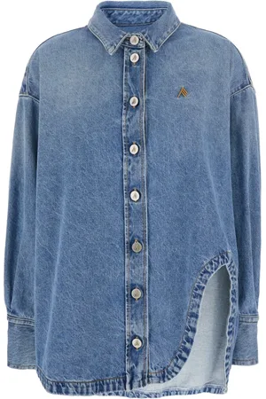The Attico Blouses & Shirts, Dames, Blauw, 3Xs, Katoen, Blauw Geborduurd Katoenen Overhemd