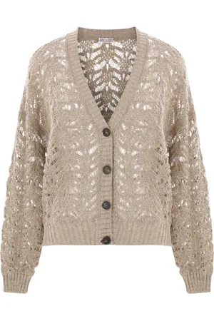 Brunello Cucinelli Truien, Dames, , S, Linnen, Sequin Cardigan Sweater