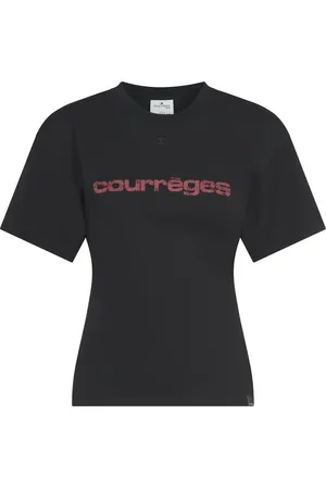Courrèges Tops, Dames, Zwart, M, Katoen, T-shirt met logo-print