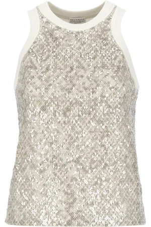 Brunello Cucinelli Tops, Dames, , M, Katoen, Cotton Sequin Top