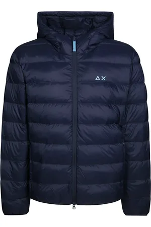 sun68 Jassen, Heren, Blauw, M, Leer, Warme Gewatteerde Jas met Capuchon