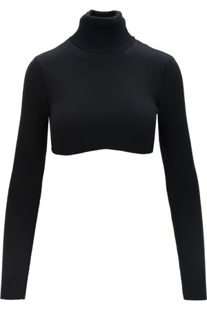Elisabetta Franchi Truien, Dames, Zwart, M, Wol, High Neck Cropped Sweater