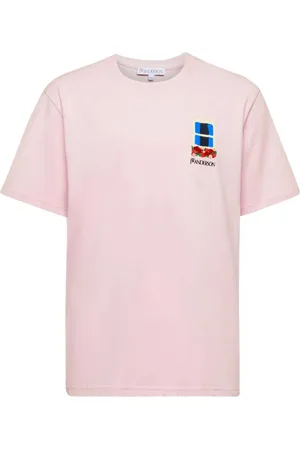 J.W.Anderson Tops, Heren, Roze, L, Katoen, Geborduurde Ronde Hals Shirt