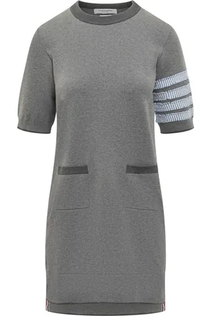 Thom Browne Kleedjes, Dames, Grijs, M, Katoen, Katoenen Midi Jurk