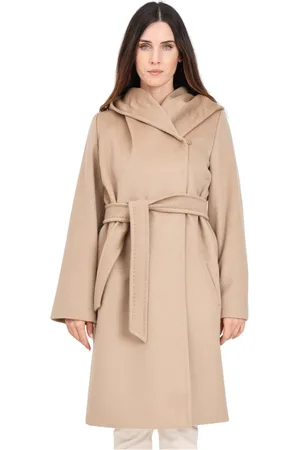 Max Mara Mantels, Dames, Bruin, S, Wol, Camel Wollen Wikkeljas met Capuchon