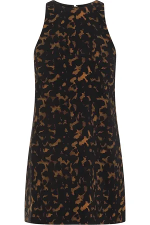 THEORY Kleedjes, Dames, Bruin, XS, Polyester, Stijlvol Bruin Gestippeld Jurk