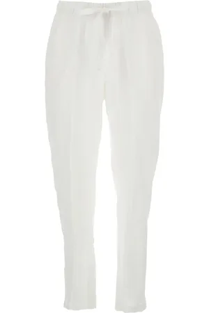 SEMICOUTURE Broeken, Dames, Wit, S, Linnen, Witte Linnen Broek met Trekkoord in de Taille