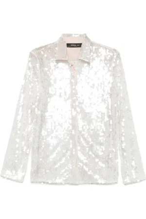 FEDERICA TOSI Blouses & Shirts, Dames, Grijs, S, Pailletten, Zilveren Pailletten Shirt met Klassieke Kraag