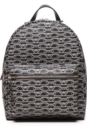 Emporio Armani Tassen, Dames, Zwart, ONE Size, Polyester, Zwarte Monogram Logo Eagle Rugzak