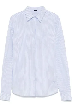 FAY Blouses & Shirts, Dames, Blauw, S, Blauw Geborduurd Logo Button-Up Shirt