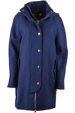 Moschino Mantels, Dames, Blauw, M, Wol, Blauwe Wollen Mix Jas met Gouden Accenten