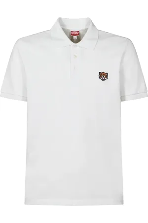 Kenzo Tops, Heren, Wit, L, Katoen, Happy Tiger Geborduurde Polo Beige