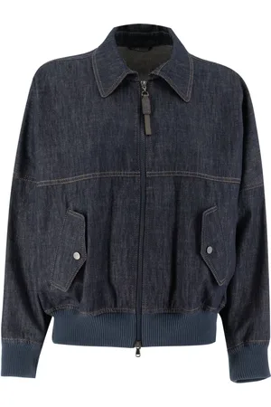 Brunello Cucinelli Jassen, Dames, Blauw, M, Denim, Denim Jas met Klassieke Kraag