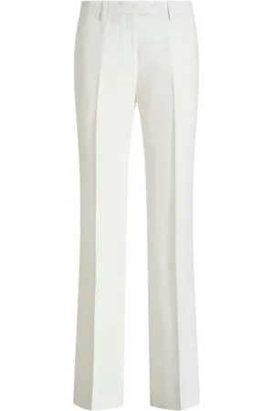 Etro Broeken, Dames, Wit, L, Polyester, Natuurlijke Broek met Rechte Pijpen