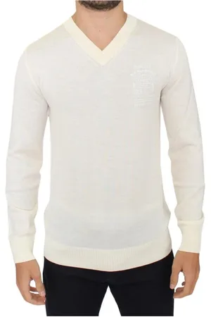 ERMANNO SCERVINO Truien, Heren, Wit, S, Wol, V-hals Pullover Trui