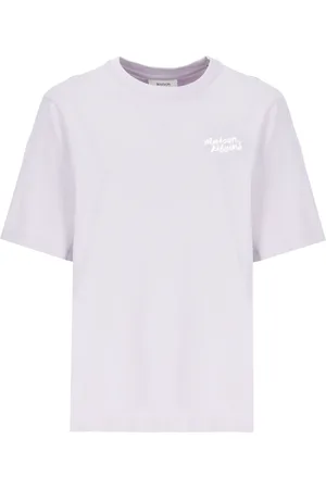 Maison Kitsuné Tops, Dames, Paars, S, Katoen, Paarse Katoenen T-shirt met Logo Borduurwerk