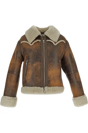 Stand Studio Jassen, Dames, Bruin, M, Polyester, Faux-Shearling Western Stijl Jas