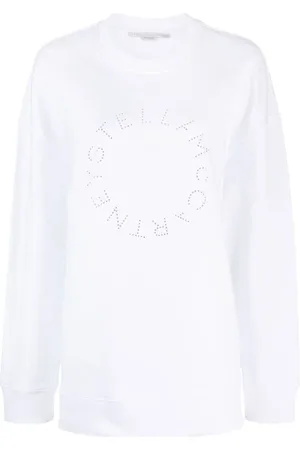 Stella McCartney Sweatshirts & Hoodies, Dames, Wit, S, Katoen, Rhinestone Logo Sweatshirt