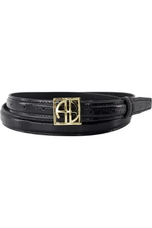 ANINE BING Accessoires, Dames, Zwart, M, Leer, Zwart Leren Monogram Riem