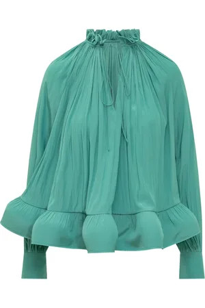Lanvin Blouses & Shirts, Dames, Groen, M, Polyester, Blouse met Strikdetail in de Hals en Ruches