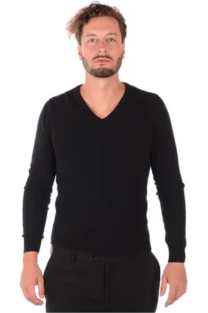 D.A. Daniele Alessandrini Truien, Heren, Zwart, L, Wol, Gouden V-Hals Sweater Pullover