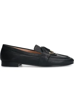 Manfield Schoenen, Dames, Zwart, 39 EU, Leer, Zwarte leren loafers met gouden detail
